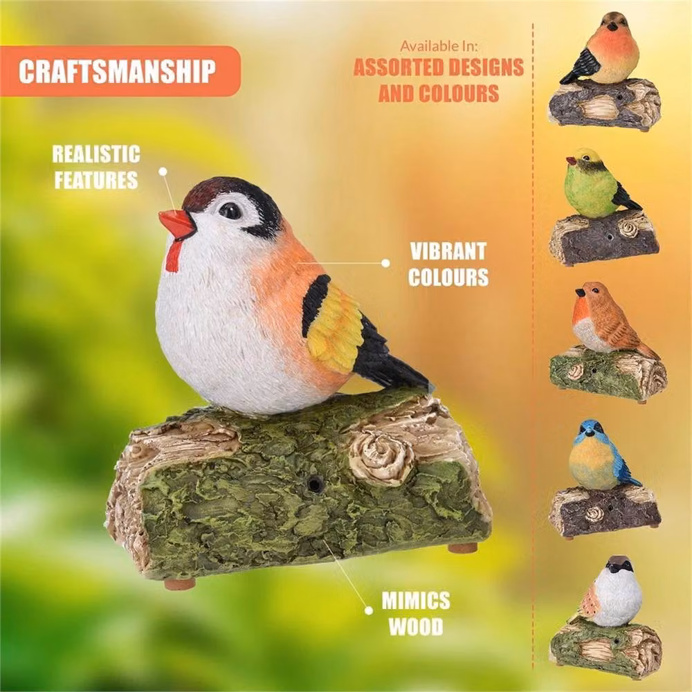 NESTLUNE Motion Activated Singing Bird on Stump Multicolour Decorative Ornament H 100 cm x W 15 cm – 2