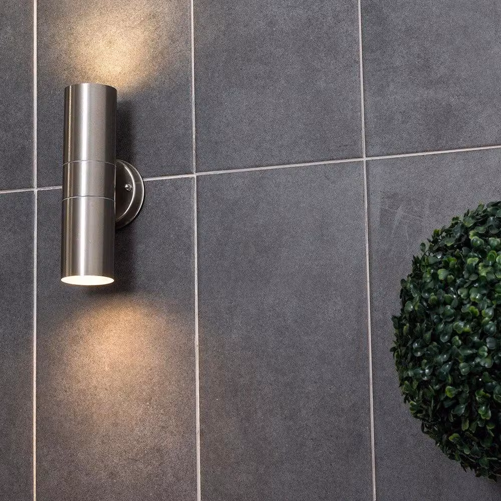 MiniSun Modern Silver Stainless Steel Up/Down Outdoor Wall Light – 2