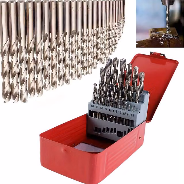 EONLION 25-Piece HSS Cobalt Metal Twist Drill Bit Set in Red and Silver