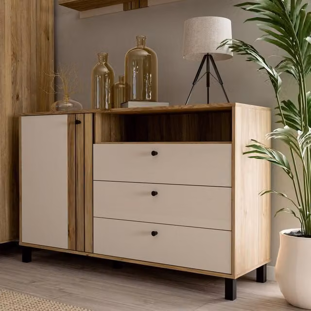 Furniture To Go Industrial Oak and Beige Storage Chest