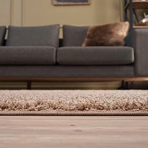 THE RUGS Beige Plain Soft High Pile Shaggy Rectangular Rug, W: 80 cm, L: 150 cm – 5