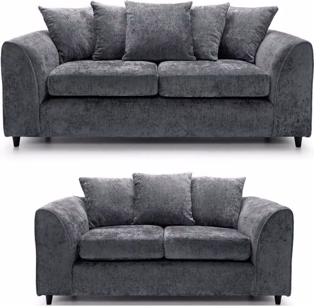 LUXURY LIFE Dylan Chenille Fabric Sofa Set in Grey with Solid Wood Frame and Scatter Cushions – 1