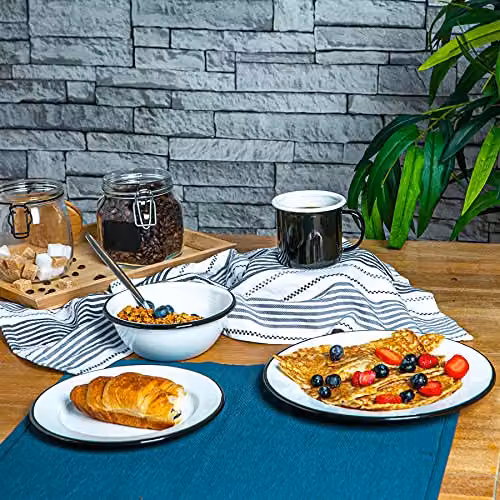 Argon Tableware 16-Piece Enamel Dinner Set in Black and White – 2