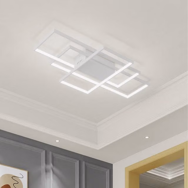 Komore Modern Rectangular LED Semi Flush Ceiling Light in White