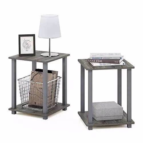 Furinno SIMPLISTIC Set of 2 Round 2-Tier Side Tables in Brown Oak – 1