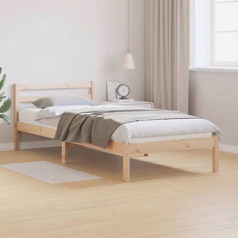 Berkfield Home Solid Wood Pine Bed Frame with Headboard, Brown, W: 90 cm, L: 210 cm