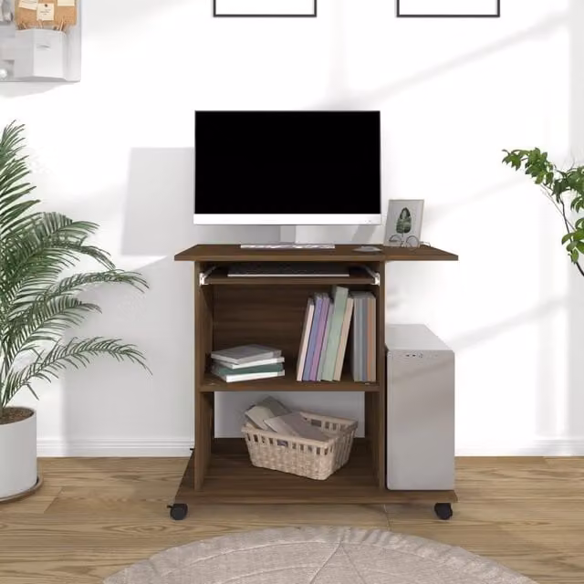 Berkfield Home Modern Computer Desk in Brown Oak, W/D/H: 80 x 50 x 75 cm – 1