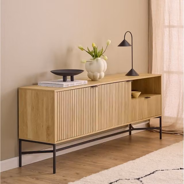 Furniture To Go Jaipur 2 Door Modern Sideboard in Brown and Black Wood