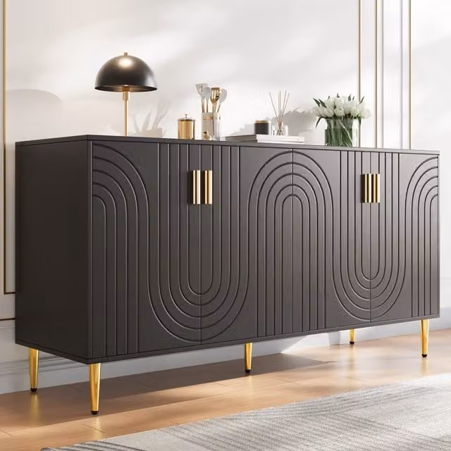 Aosom UK Modern Black Sideboard with Gold Handles and Feet, W/D/H: 152 x 40 x 75 cm