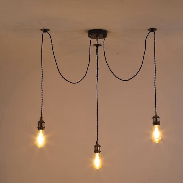 Kairui Lighting 3-Light Spider Pendant Ceiling Light in Black and Gold/Brass with E27 Bulbs Included, Height: 130 cm