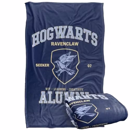 LOGOVISION Harry Potter Hogwarts Ravenclaw Alumni Super Soft Silky Touch Fleece Throw Blanket, Blue/Multicolour, W: 91.44 cm, L: 147 cm – 1