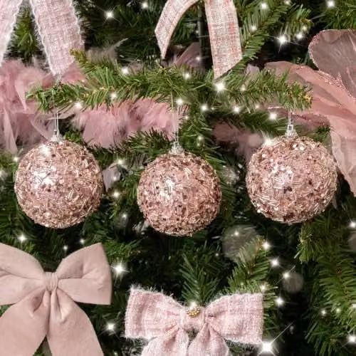 Melody Maison Set of 3 Pink and Silver Abstract Christmas Baubles