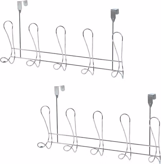 Showerdrape Set of 2 Lyrical Beige Over Door Metal Storage Hooks in Silver