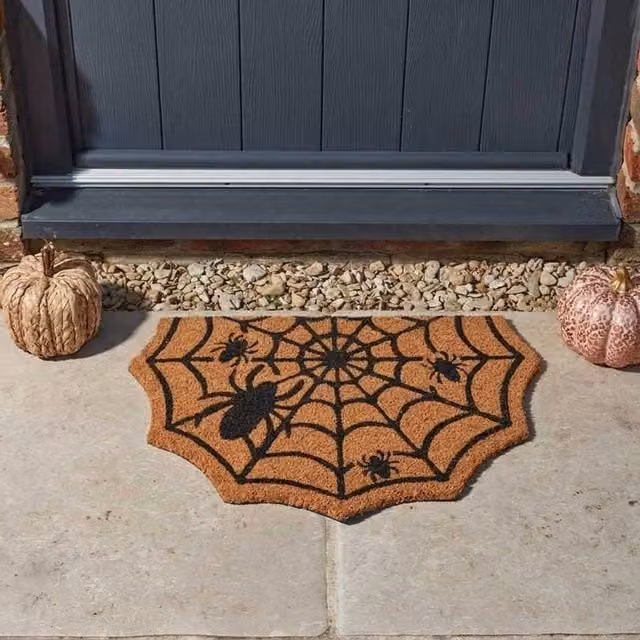 Garden Greatness Haunted Spiderweb Halloween Coir Doormat in Natural Beige and Brown, W: 75 cm, D: 45 cm, H: 1.5 cm
