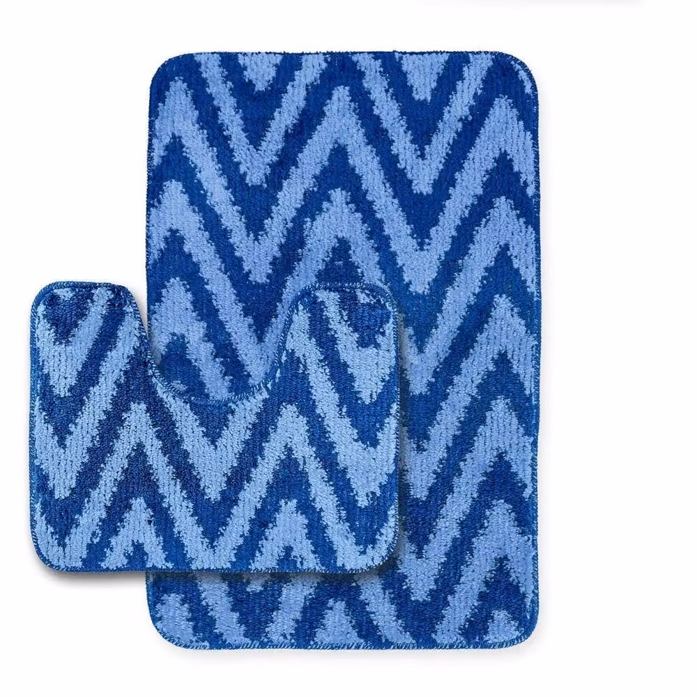Velosso 2 Piece Chevron Stripe Bath and Pedestal Mat Set in Blue – 2
