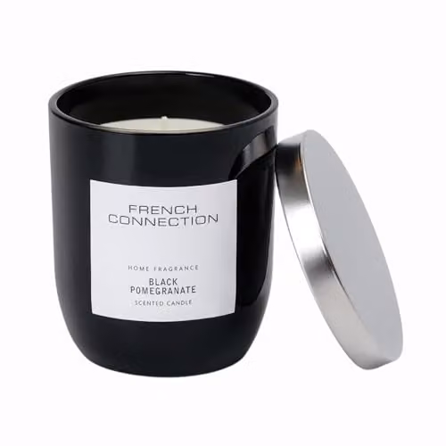 French Connection Black Collection Black Pomegranate Scented Jar Candle, Black, 163g – 2