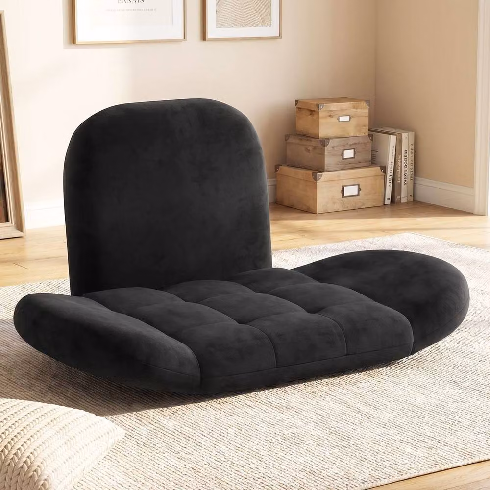 Costway Modern Black Microfibre Gaming Floor Chair with 3-Position Backrest and Metal Frame – 4