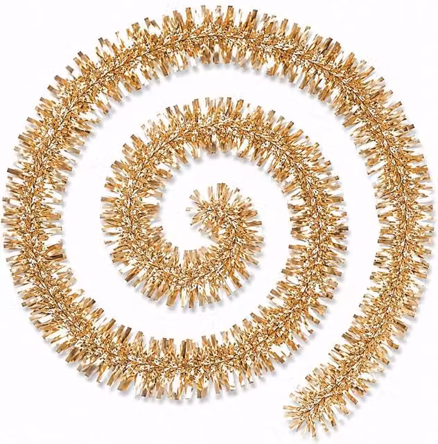 Shatchi Champagne Chunky Christmas Tinsel Garland Decoration in Beige and Gold