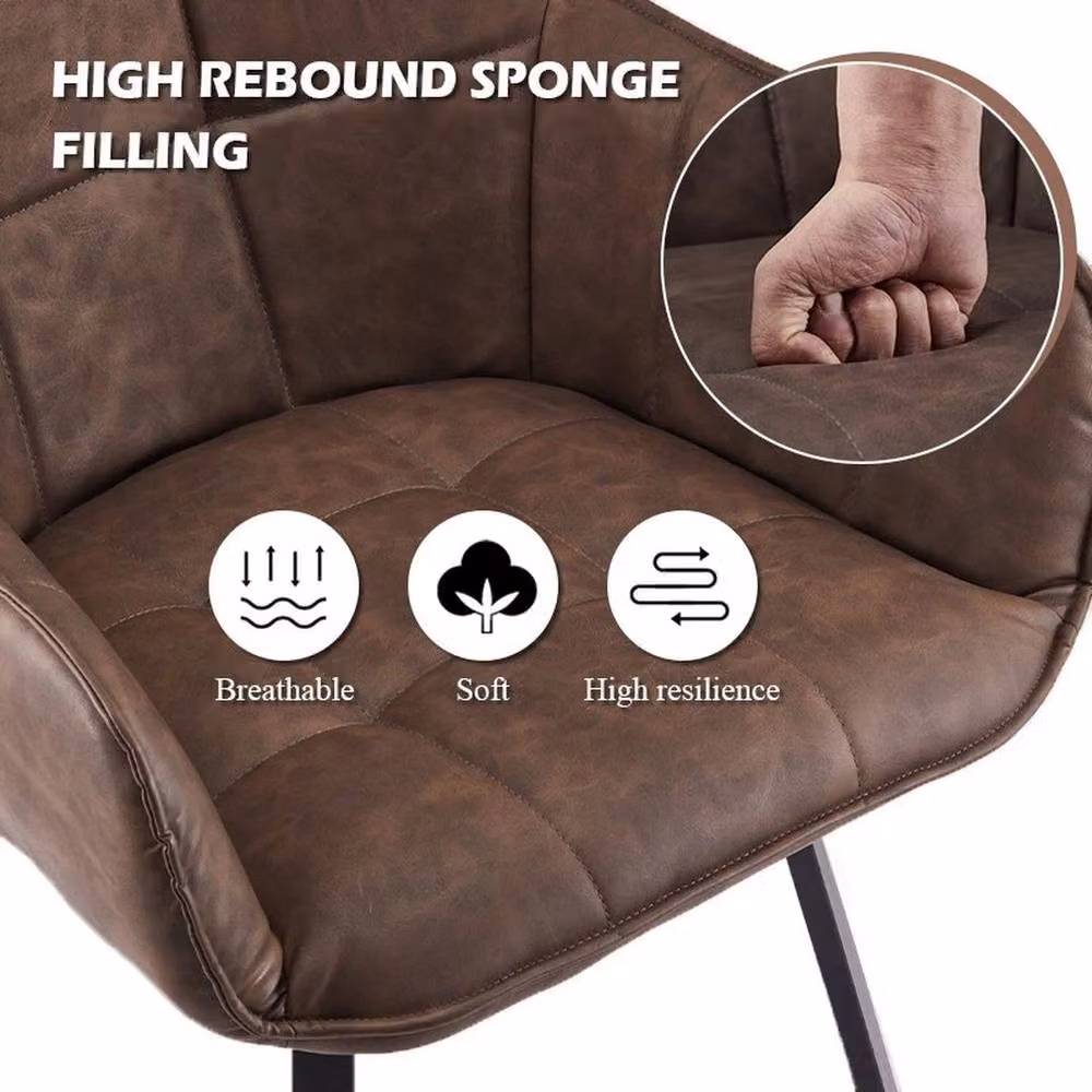 KORVIXA Set of 2 Brown Synthetic Leather Swivel Dining Chairs with Padded Seats – 4