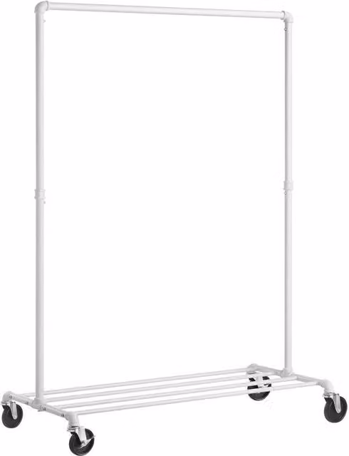 Kelvenix White Metal Clothes Rail on Wheels with Continuous Linear Rail – 1