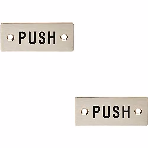 Loops 2 Pack Rectangular Door Push Sign, Satin Stainless Steel Plate in Silver, W: 7.5 cm, H: 3.0 cm