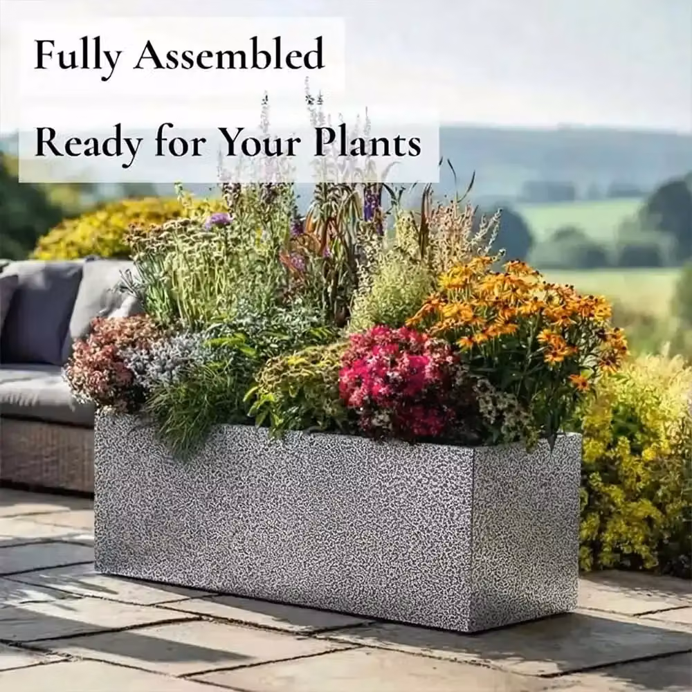 Access Garden Products Galvanised Steel Textured Trough Planter, Silver and Black, W: 120 cm, D: 40 cm, H: 40 cm – 5