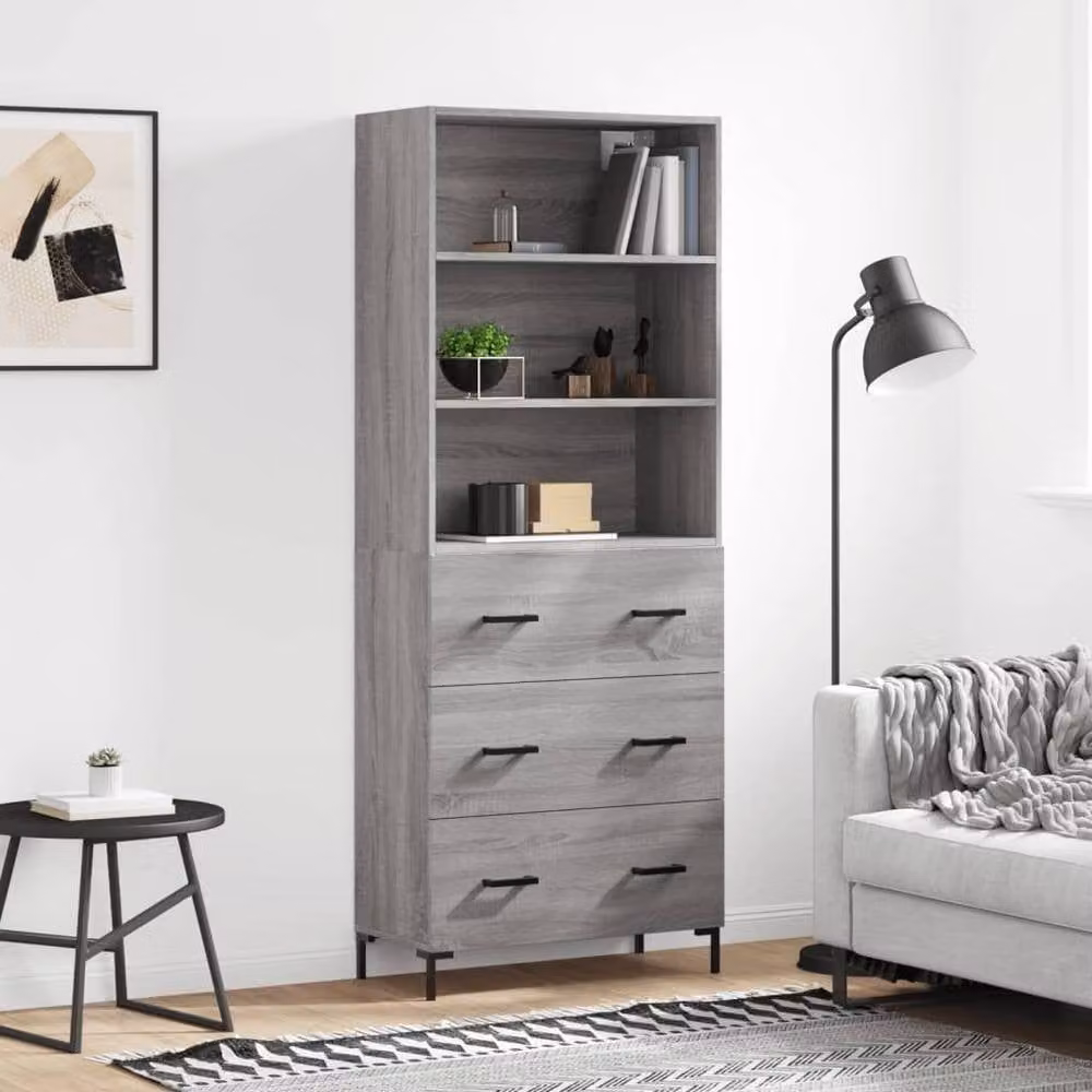 Berkfield Home Grey Sonoma Highboard in Engineered Wood, W/D/H: 69.5 x 34 x 180 cm – 2