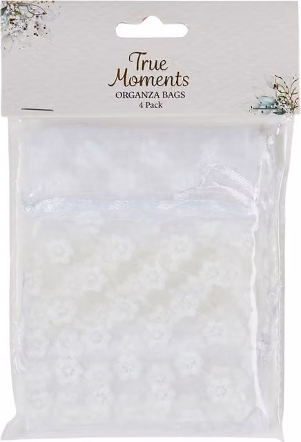 True Moments White Organza Textile Bags for Weddings and Anniversaries, Pack of 4