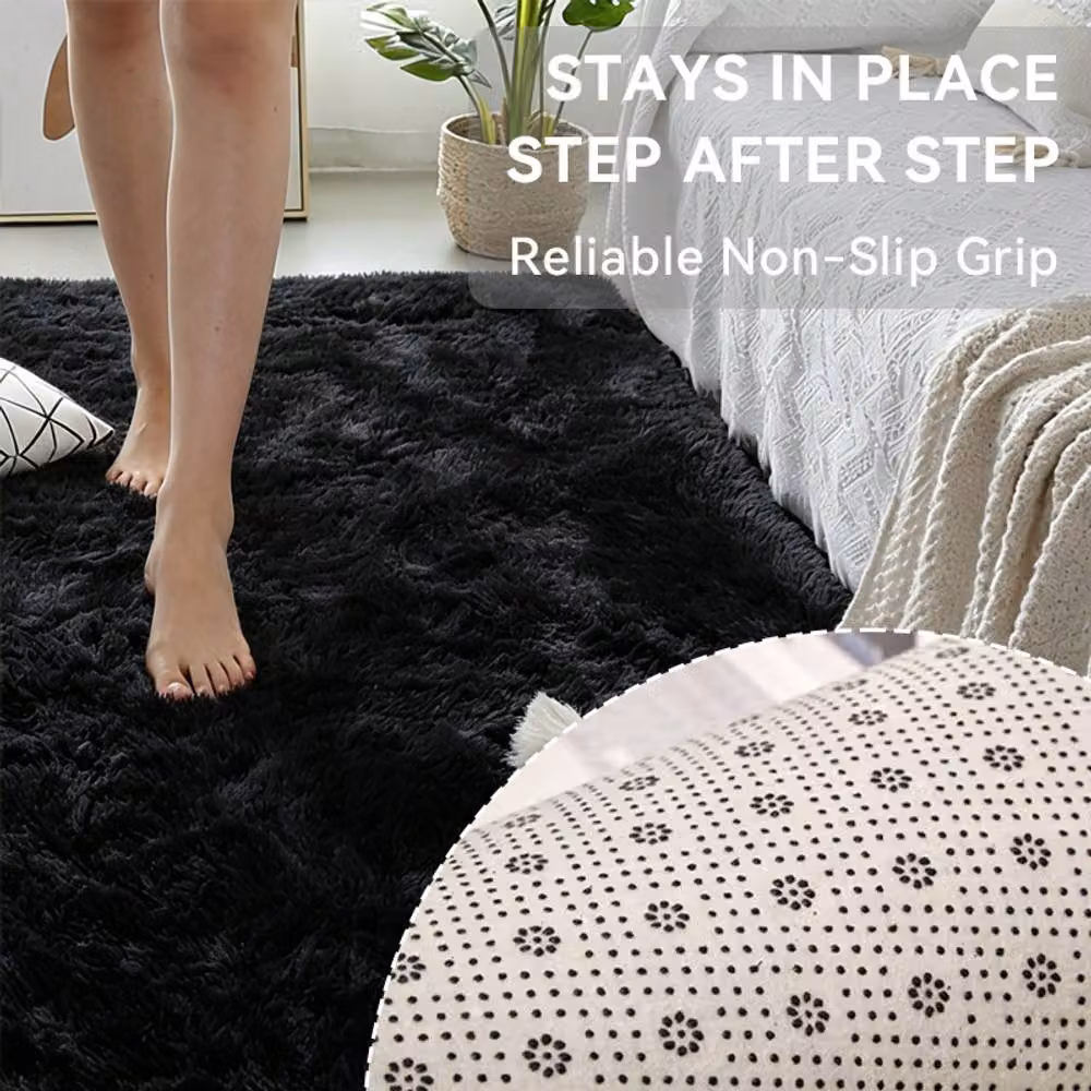 MCC Direct Faux Fur Rectangular Shaggy Area Rug in Black, W/D: 120 x 160 cm – 4