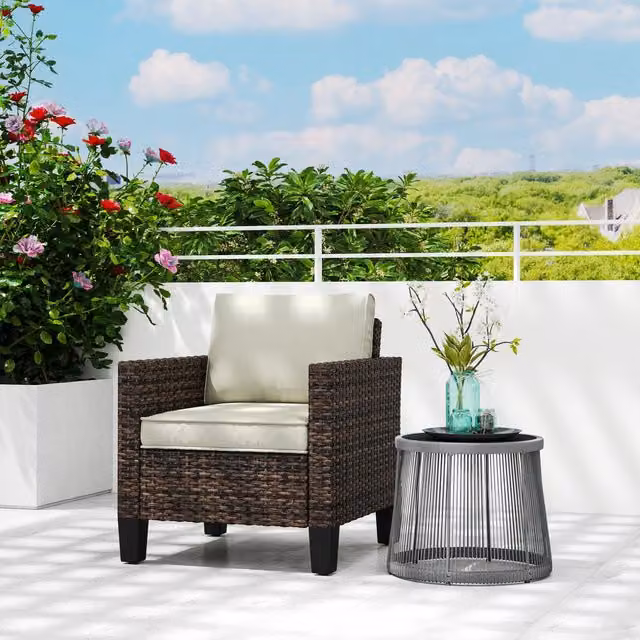 Outsunny Single Rattan Garden Armchair with Cushions, Brown