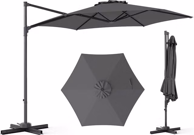 Costway Grey Outdoor Offset Cantilever Hanging Umbrella