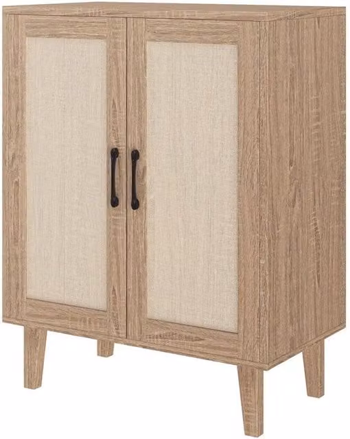 EONLION Rattan 2-Door Storage Cabinet and Sideboard TV Stand in Light Oak