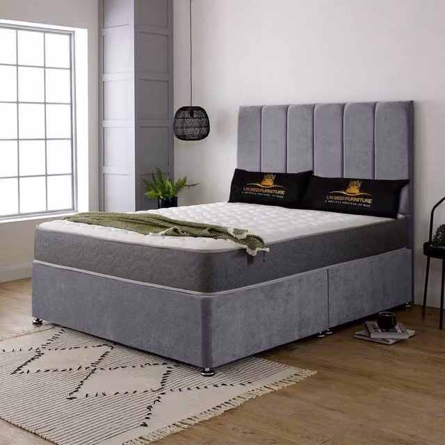 UK Bed Furniture Savannah Divan Bed with 2 Drawers and 26 Inch Headboard, Grey, Super King, W/D/H: 200 x 200 x 66.04 cm