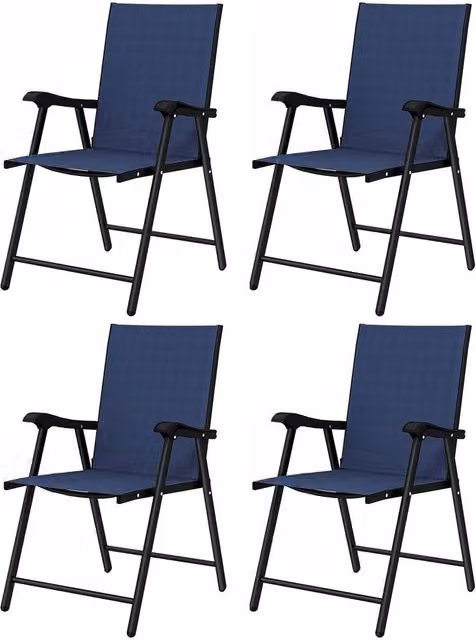 NESTLUNE Set of 4 Folding Garden Chairs with High Back and Armrests in Blue – 1