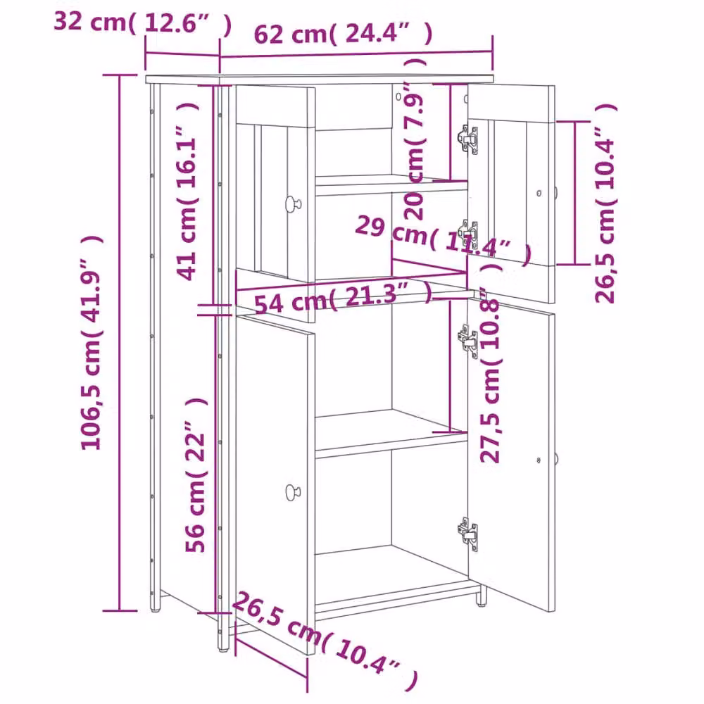 Berkfield Home Smoked Oak Highboard in Brown with Glass Doors, W/D/H: 62 x 32 x 106.5 cm – 6