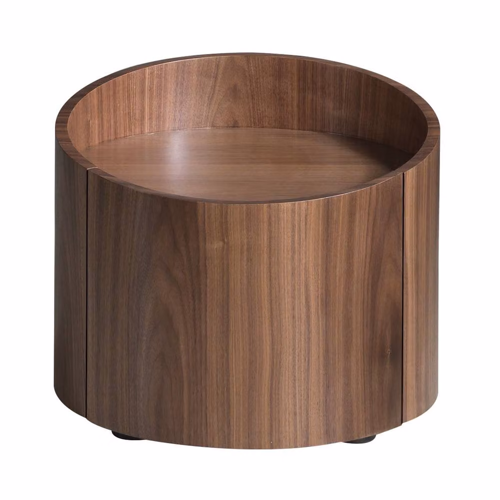 Angel Cerda Walnut Veneer Bedside Table with Black Steel Base in Brown – 2
