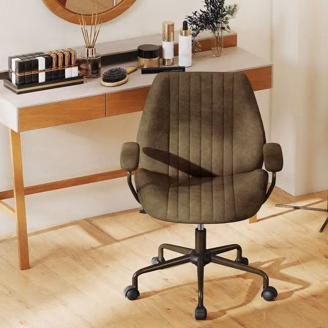 SPETLEK Retro Executive Home Office Swivel Chair in Green Microfibre with Armrests and Castors – 1