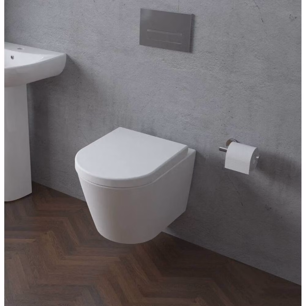 FLAVORA Modern Rimless Wall Hung Ceramic Toilet Pan in White W/D/H: 52.0 x 35.5 x 51.8 cm – 2