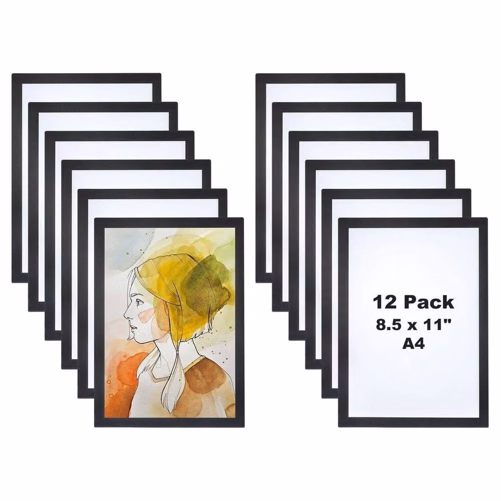 FLAVORA 12 Pack Black Magnetic Rectangular Display Picture Frames – 3