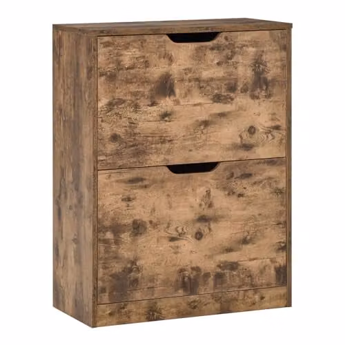HOMCOM Industrial Shoe Cabinet in Brown with Tilting Compartments and Push-to-Open Doors