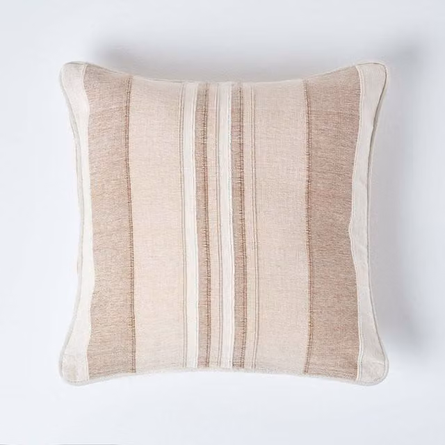 Homescapes Morocco Cotton Striped Cushion Cover, Beige and Brown, W/D/H: 45 x 45 x 45 cm