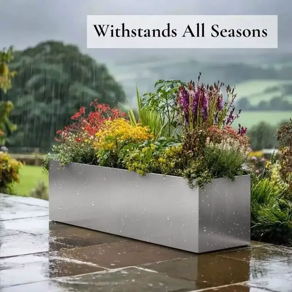 Woven Wood Silver Galvanised Steel Trough Planter – 3