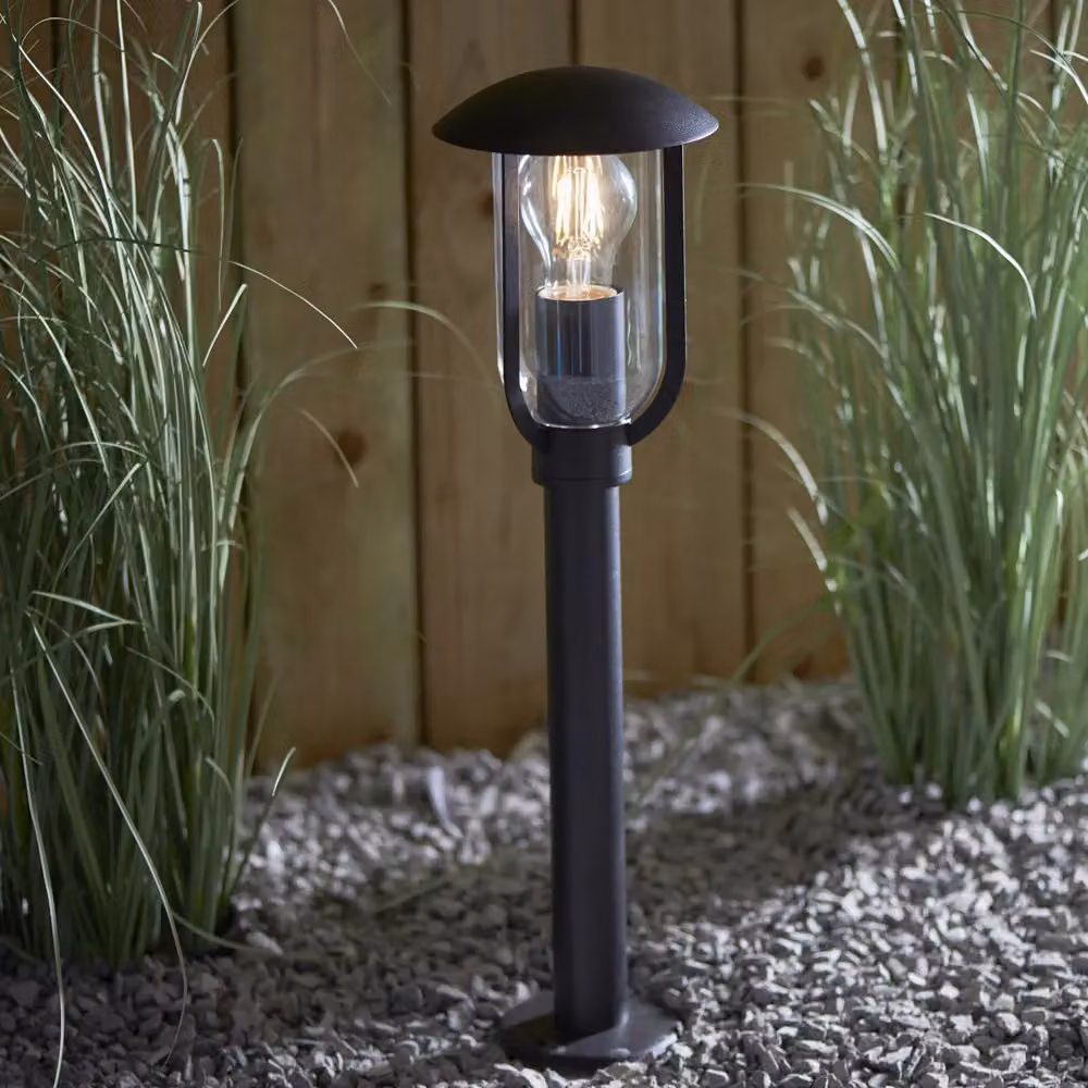 Loops Modern Outdoor Bollard Lamp Post in Black with Transparent Shade – 2
