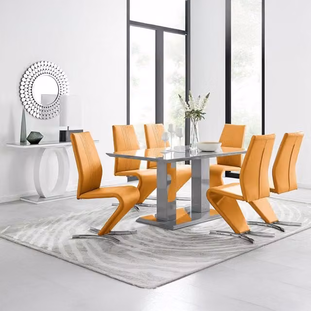 FurnitureboxUK Imperia Grey High Gloss Rectangular Dining Table and 6 Yellow Willow Chairs