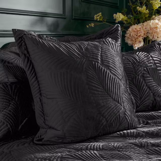 Palmeria Black Quilted Velvet Square Cushion W/D/H: 60 x 60 x 60 cm