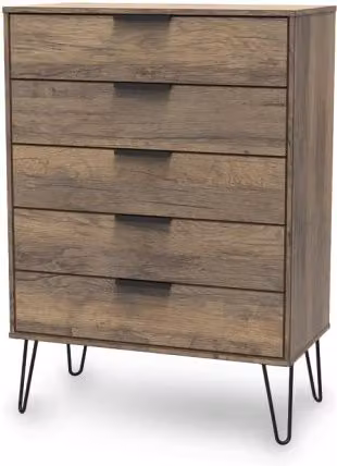 Welcome Hong Kong Mid Century 5 Drawer Chest of Drawers in Black and Brown