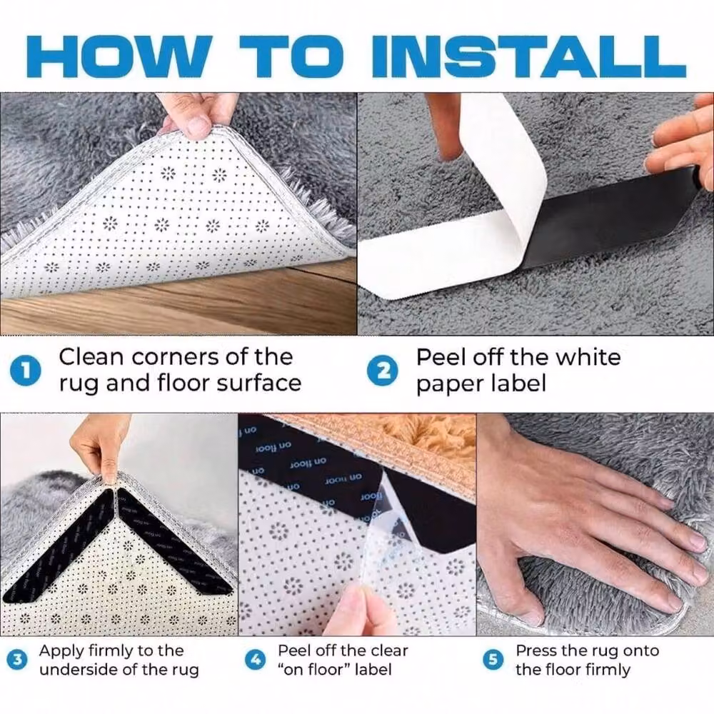 NESTLUNE 8 Pack Reusable Washable Carpet Mat Grips in Black, W: 1000 cm, D: 52 cm – 3
