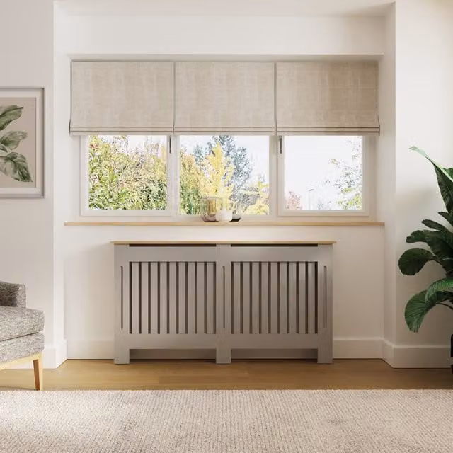 GFW Longslow Radiator Cover in Matt Grey, W: 152 cm, H: 81.8 cm, D: 17.3 cm