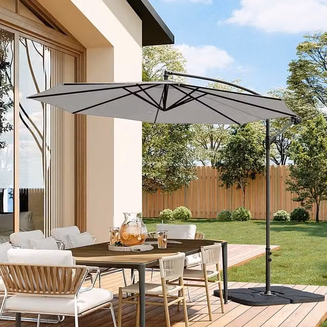 Livingandhome Modern Cantilever Garden Parasol with Metal Base in Grey