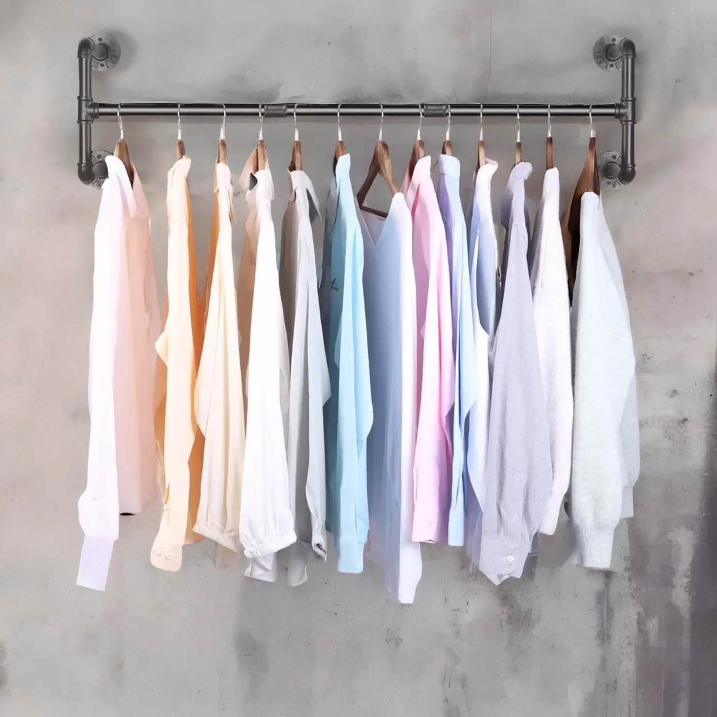 Pirlo Plush Industrial Heavy Duty Wall-Mounted Metal Clothes Hanging Rail in Matt Black, W: 109 cm, H: 31 cm, D: 25 cm – 2